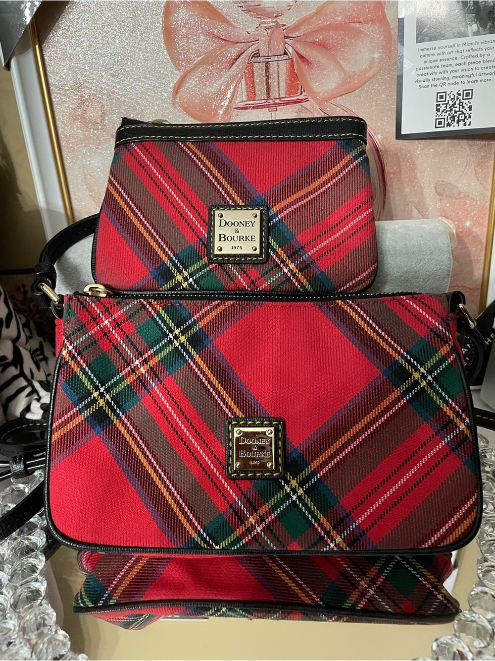 Dooney & Bourke Red Plaid Crossbody with Matching Pouch like new
